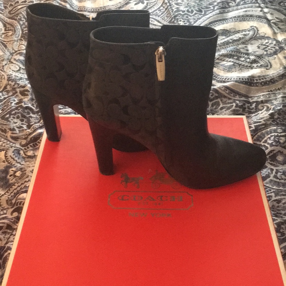Coach black leather booties